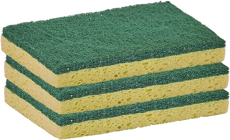 Non-Scratch Cellulose Sponge Kitchen Scrub Sponge with Scouring Pad Set, Good for Non-Stick Cookware Frying Pan, Pot, Counter Top, Sink Scrubbing, Kitchen Scrubbers, Pack of 2, (Red/Pink)