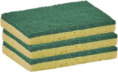 Non-Scratch Cellulose Sponge Kitchen Scrub Sponge with Scouring Pad Set, Good for Non-Stick Cookware Frying Pan, Pot, Counter Top, Sink Scrubbing, Kitchen Scrubbers, Pack of 2, (Red/Pink)