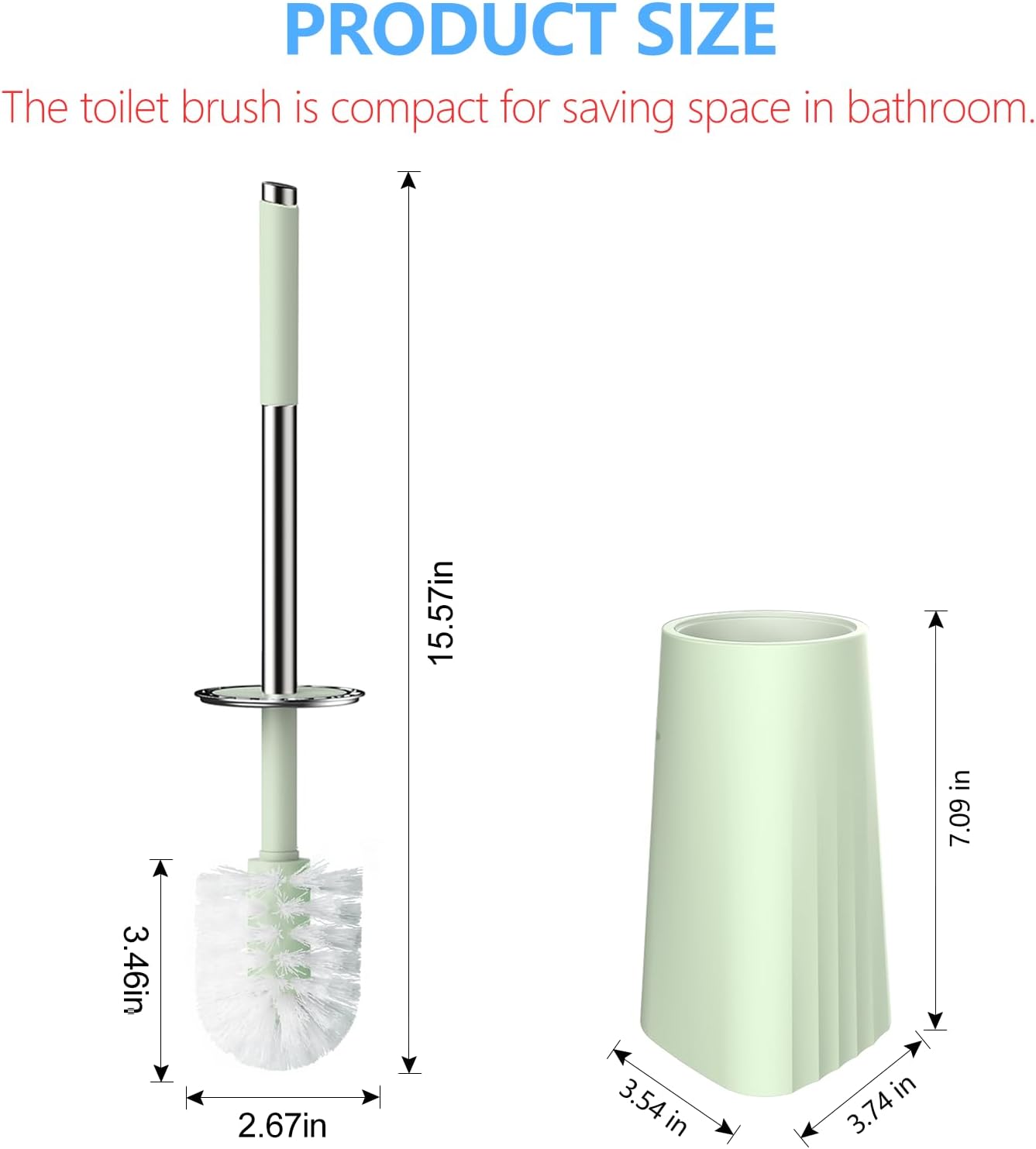 SetSail Toilet Brush, Compact Size Toilet Bowl Brush and Holder Toilet Brushes for Bathroom with Stainless Steel Handle Toilet Cleaner Brush with Durable Scrubbing Bristles, Splash-Proof