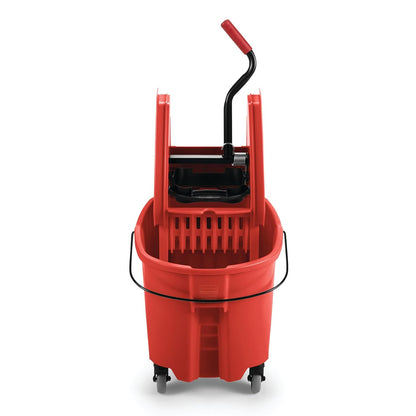 Rubbermaid Commercial Products WaveBrake 2.0 35 QT Down-Press Mop Bucket with Wringer Set, Red, Heavy Duty Mopping/Cleaning for Professional/Janitorial Use
