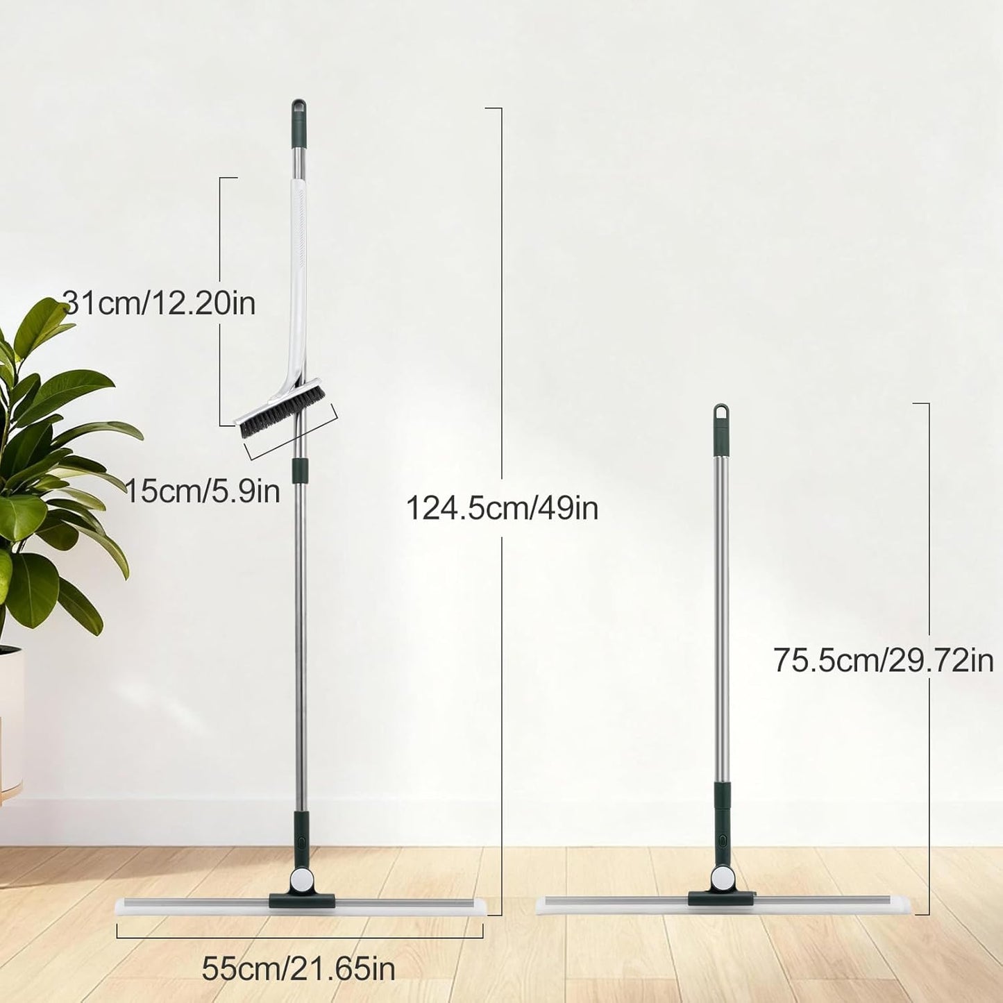 29"-49" Telescopic Pole Floor Squeegee for Concrete Floor, 21.85" Wide Heavy-Duty Squeegee with Detachable Stiff Brush, Large Squeegee Broom for Tile Floor, Garage, Swimming Pool, Bathroom