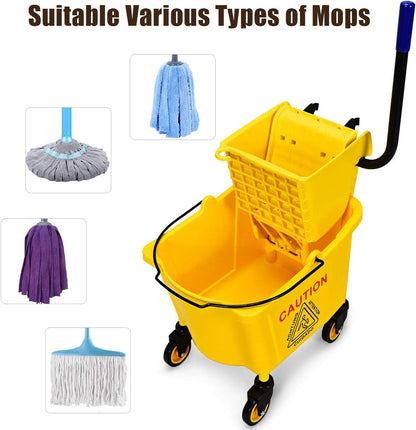 Goplus Commercial Mop Bucket with Wringer, Household Portable Mop Bucket, Ideal for Household and Public Places Floor, 26 Quart Capacity, Yellow (26 Quart)