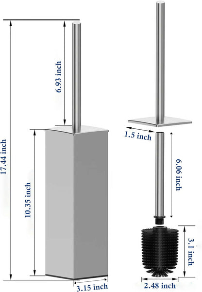 RUACQ Toilet Brush and Holder Set,Square Toilet Bowl Brush for Bathroom with 304 Stainless Steel Handle Toilet Cleaner Brush with Durable Scrubbing Bristles,Splash-Proof (White)