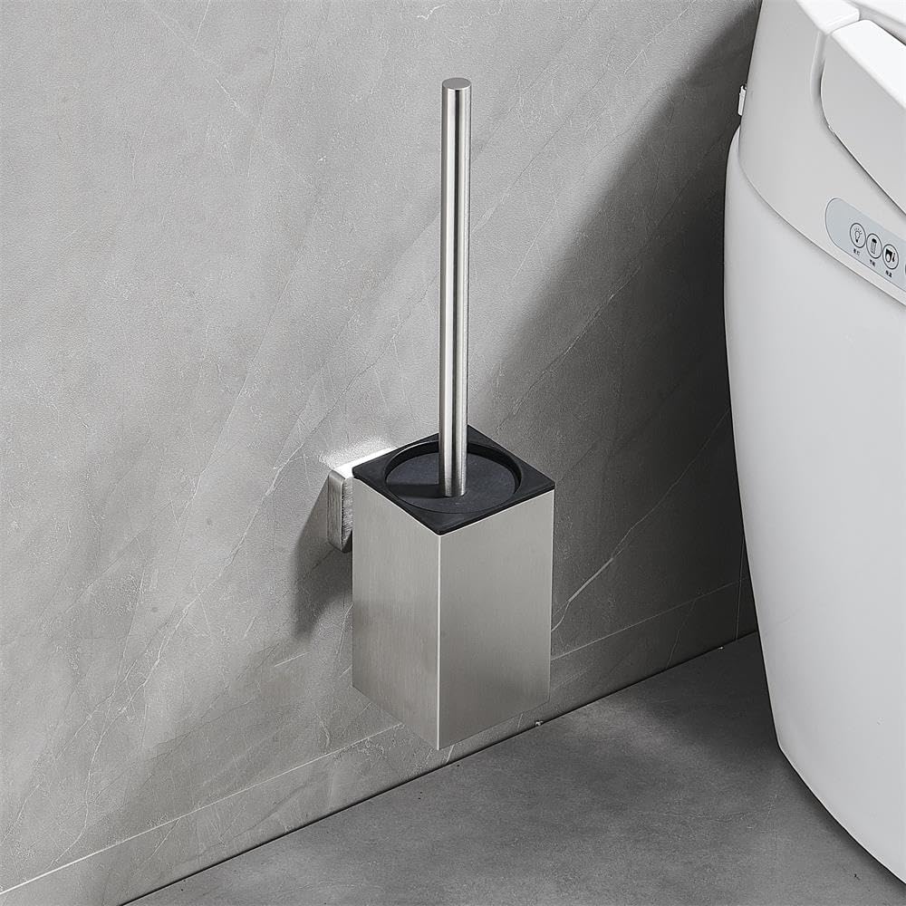 Toilet Brush and Holder Set Freestanding KWQKEM Modern Toilet Bowl Cleaners Brush and Holder with Lid 304 Stainless Steel (Brushed Gold)