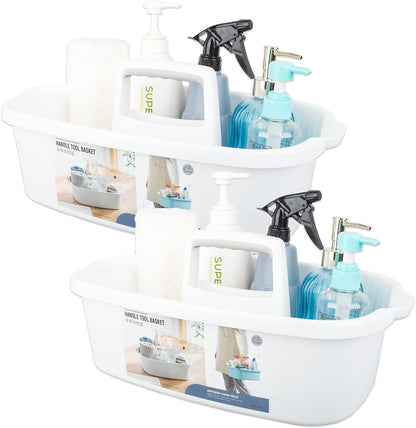 Large Cleaning Supplies Caddy Portable Shower Basket Supply Organizer with Handle Plastic Bucket Tool Storage for Bathroom, Bedroom, Kitchen, College Dorm, Garden, Dark Gray 2 Pack