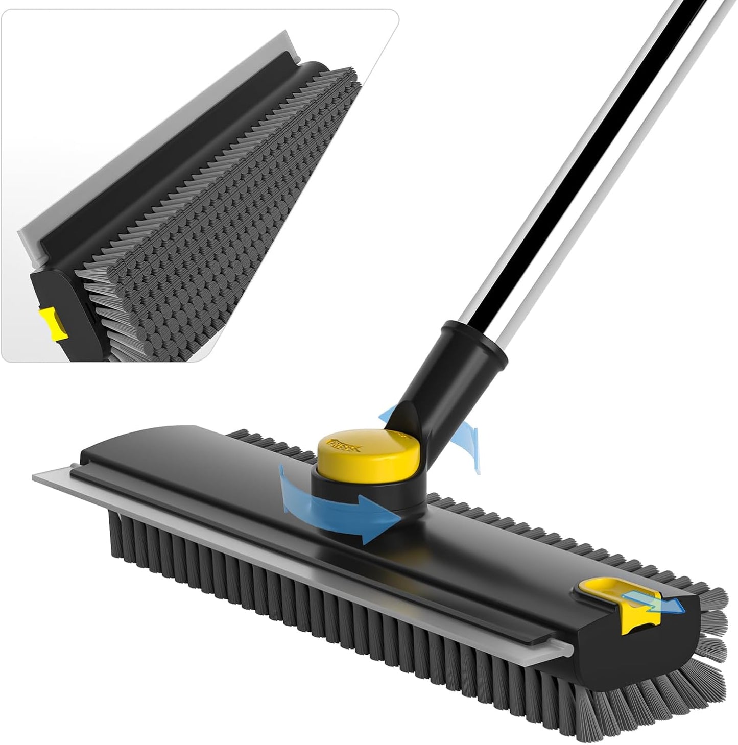 Scrub Brush with Long Handle, Floor Scrub Brush Squeegee Broom for Cleaning, 3 in 1 Shower Scrubber Floor Broom Squeegee for Concrete Tile Wall Deck Patio White