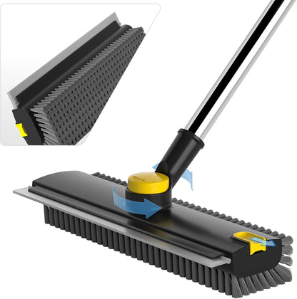 Scrub Brush with Long Handle, Floor Scrub Brush Squeegee Broom for Cleaning, 3 in 1 Shower Scrubber Floor Broom Squeegee for Concrete Tile Wall Deck Patio White