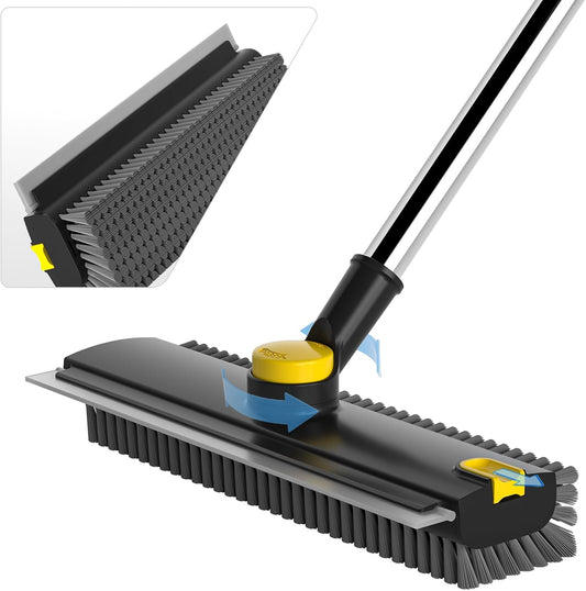Scrub Brush with Long Handle, Floor Scrub Brush Squeegee Broom for Cleaning, 3 in 1 Shower Scrubber Floor Broom Squeegee for Concrete Tile Wall Deck Patio White