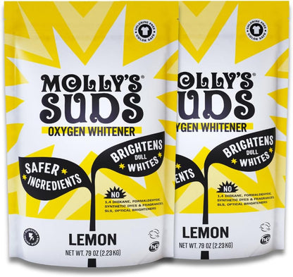 Molly's Suds Oxygen Whitener | Powerful Bleach Alternative, Chlorine Free & Color Safe | Brightens Whites and Removes Stains (Lemon Essential Oil - 41.09 oz)