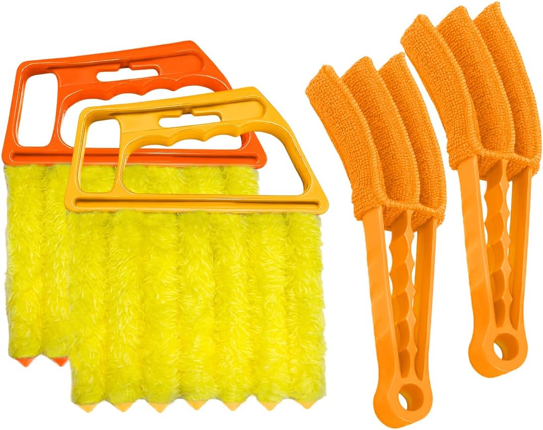 DXNQ 2 PCS Blind Cleaner Duster Tool, Window Venetian Hand-held 7 Finger Dusting Cleaner Brush, Blinds Cleaning Brush Tool for Window Shutters Air Conditioner, Car Accessories (Orange+Yellow)