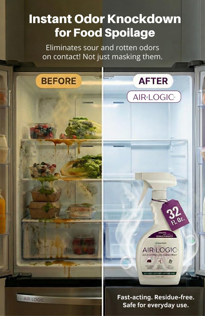 Dual-Action Odor Eliminator Spray 32 Fl Oz, Plant-Based Instant Knockdown & Enzymatic Deodorizer for Home, Neutralizes 16 Odor Sources, Bleach-Free, Fabric & Surface Safe, Lavender Lemon
