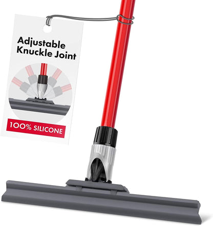 Heavy Duty Floor Squeegee for Concrete and Tile Floor - Silicone Squeegee Broom Floor Scrubber - Large Single Cast Rubber Blade Aluminum Long Handle 360° Swivel Joint - Garage Shower Window Cleaning