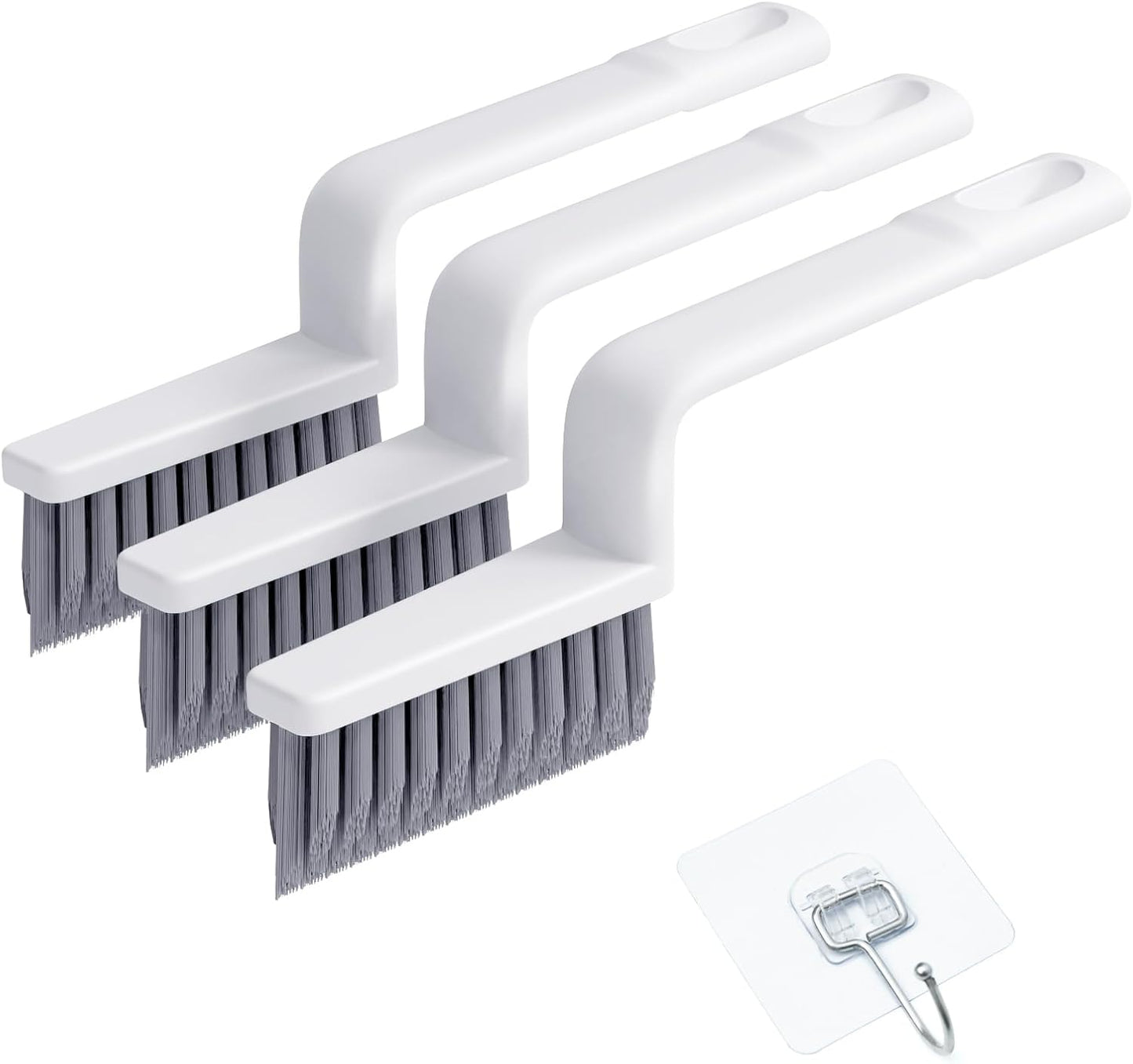 MIXVOVA V-Shaped Grout Cleaner Brush, 3 Pcs Grout Brushes for Tile Floor, Handheld Grout Cleaning Brushes Set with 3 Hooks for Shower, Bathroom, Kitchen, Home Use, Stiff Bristle