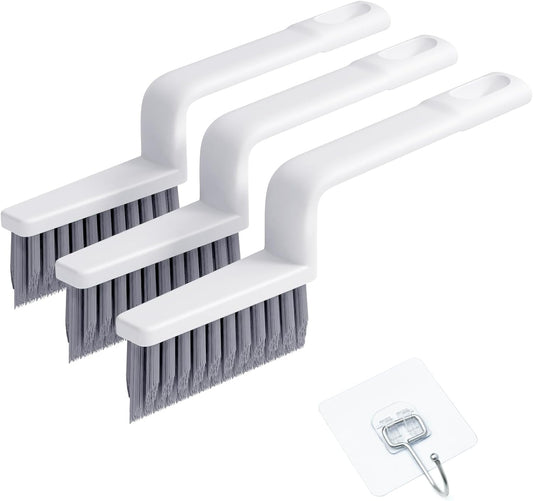 MIXVOVA V-Shaped Grout Cleaner Brush, 3 Pcs Grout Brushes for Tile Floor, Handheld Grout Cleaning Brushes Set with 3 Hooks for Shower, Bathroom, Kitchen, Home Use, Stiff Bristle