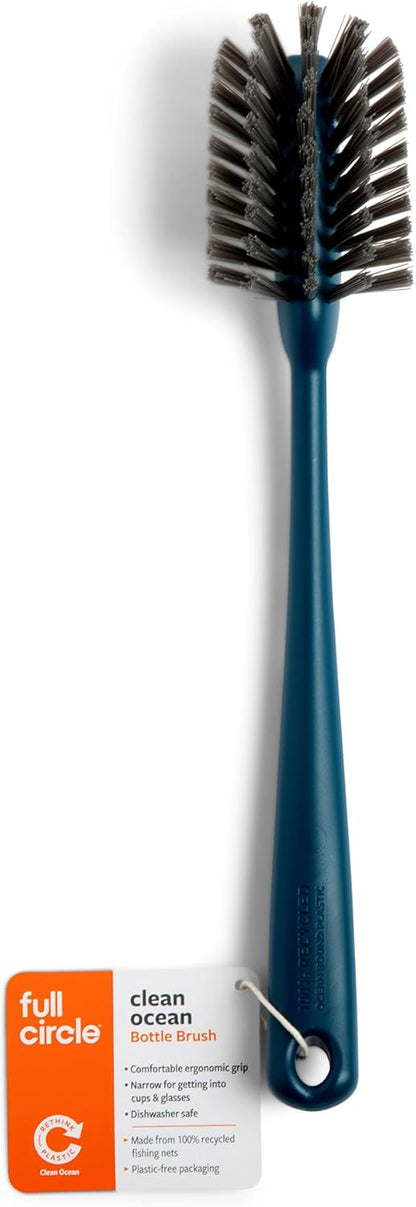 Full Circle Clean Ocean Small Grout Brush, Tough Bristles, Cleans Crevices, Sustainably Made 100% From Recycled Ghost Fishing Nets, Safe for Nonstick