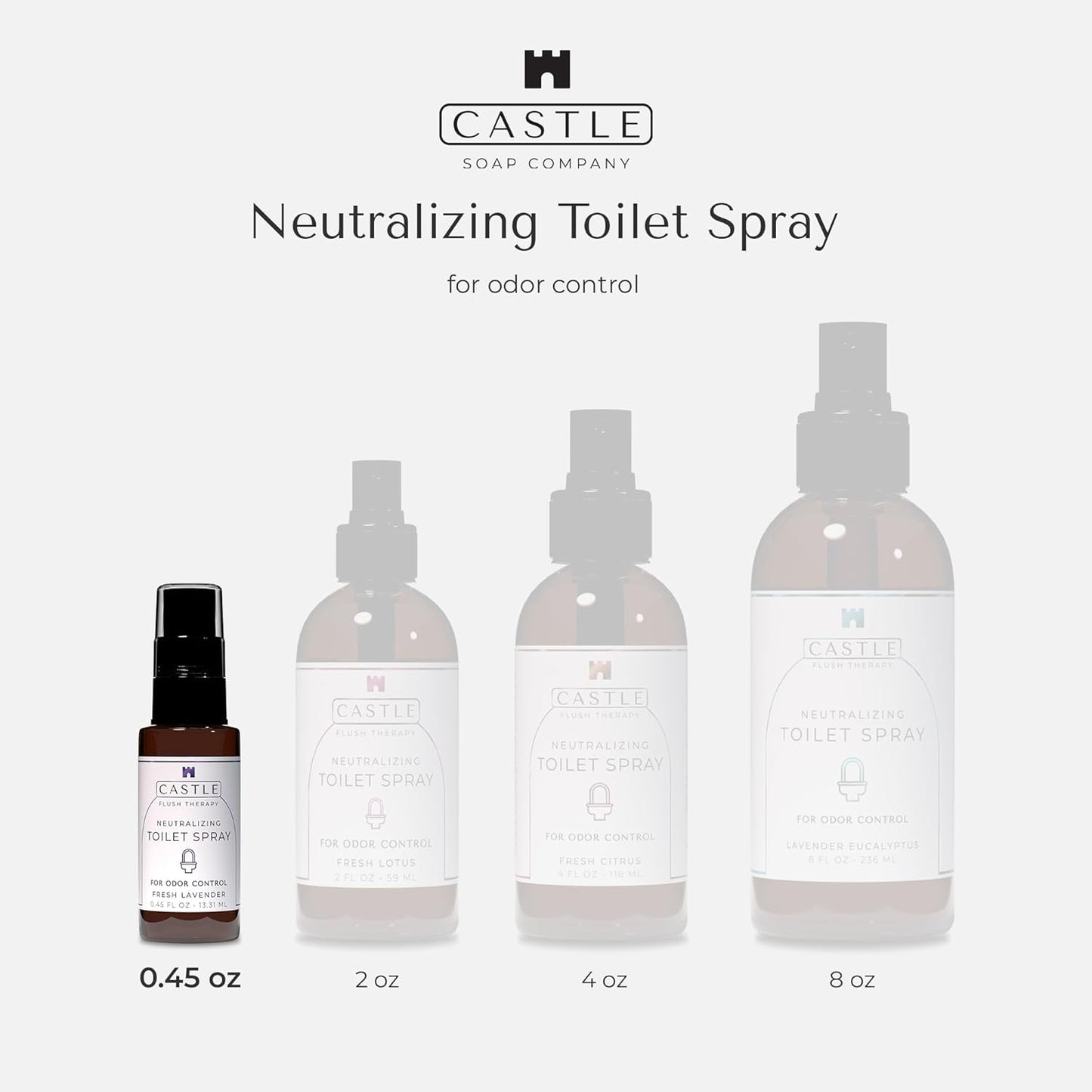 Castle Flush Therapy Neutralizing Toilet Spray | Odor Control: Mist Over the Water Surface, Go, Then Flush | Bathroom Freshening | Neutralizes Odors at the Source | Fresh Lotus | 0.45 oz (2 Pack)
