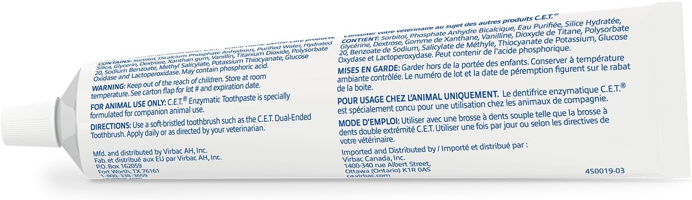 Virbac C.E.T.® Enzymatic Toothpaste| Tartar & Plaque Control for Fresh Breath | Pet Dental Care Toothpaste |Vanilla Mint Flavor, 2.5 oz