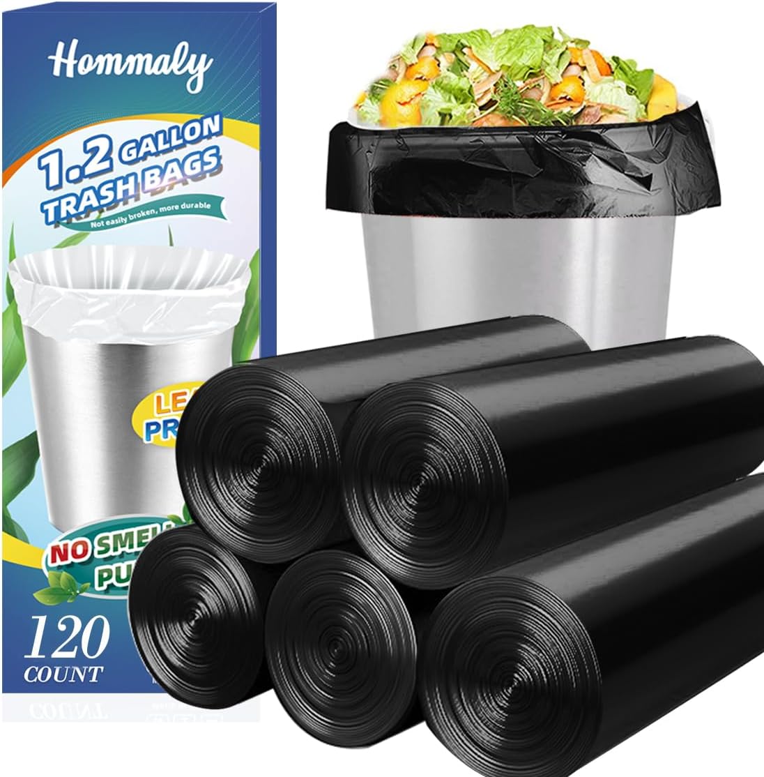 Hommaly 2 Gallon (1.8-2 Gal)120 pcs Small Clear Trash Bags, Strong 1.8 Gallon Garbage Bags, Bathroom Trash Can Bin Liners Unscented, Mini Plastic Bags for Office, Waste Basket Liner,Fit 6,7,8 Liters
