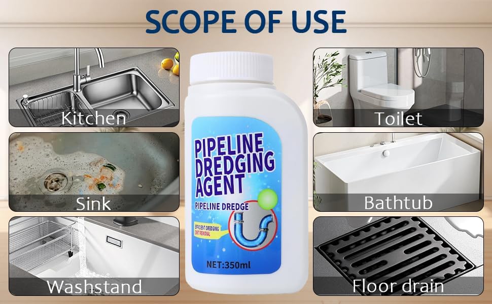 Drain cleaner, Pipeline Dredging Agent - 350ml Clog Remover | Fast-Acting, Drain Cleaner Powder, for Sinks, Showers & Toilets Kitchen Quick Cleaning