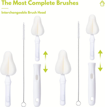 Carebabymore 8 Pcs Sponge Nipple Bottle Brushes, Baby Bottle Brush with 3 Pcs Nipple Cleaner, 3 Pcs Replacement Heads and 2 Pcs Straw Brushes, White
