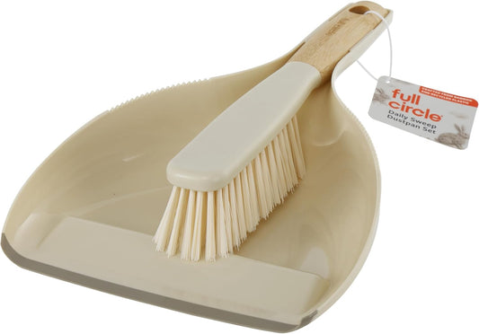 Full Circle Daily Sweep Dustpan & Brush Set with Rubber Edge, Built-in Lint Comb, Bamboo Handle, 50% Post-Consumer Recycled Plastic,Compact & Countertop-Worthy Design,Plastic-Free Packaging