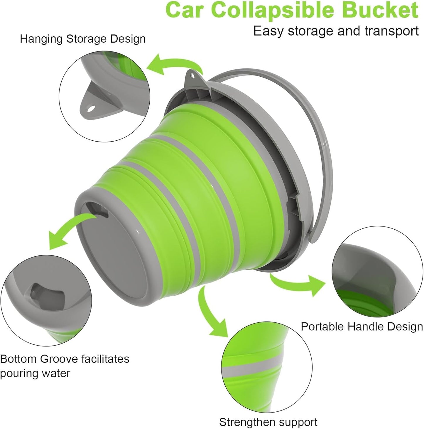 Collapsible Wash Bucket with Microfiber Mitt, 10L (2.6 Gallon) Portable Collapsiblle Buckett with Handle for Car Wash Household Cleaning, Multiuse Collapsibles Water Bucket and Car wash mitt - Grey