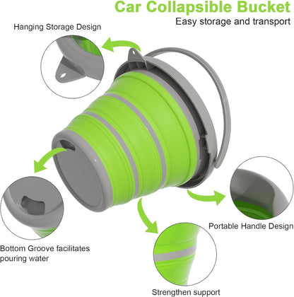 Collapsible Wash Bucket with Microfiber Mitt, 10L (2.6 Gallon) Portable Collapsiblle Buckett with Handle for Car Wash Household Cleaning, Multiuse Collapsibles Water Bucket and Car wash mitt - Grey