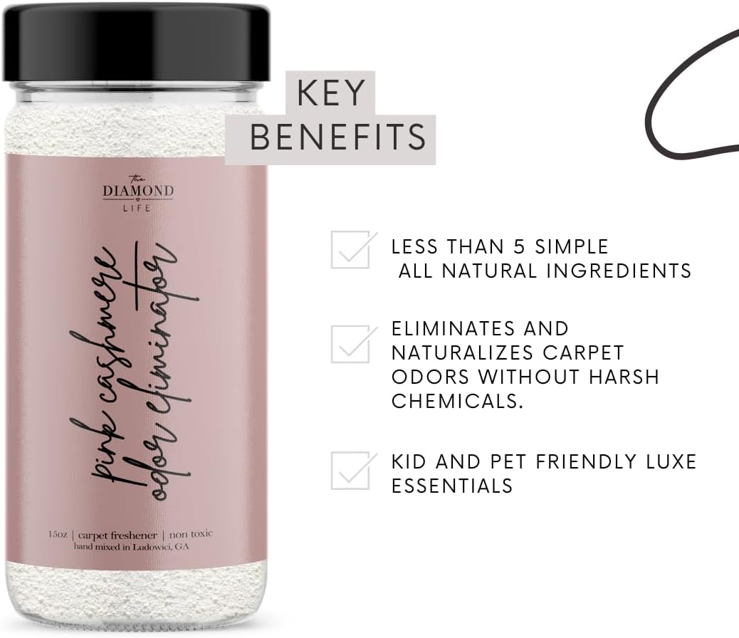 Home "Pink Cashmere" Carpet Deodorizer Powder For Vaccuuming Upholstery, Spring Cleaning, Pet Friendly– Odor Eliminator, Pet-Friendly Freshening Powder- Apple, Spices, & Vanilla
