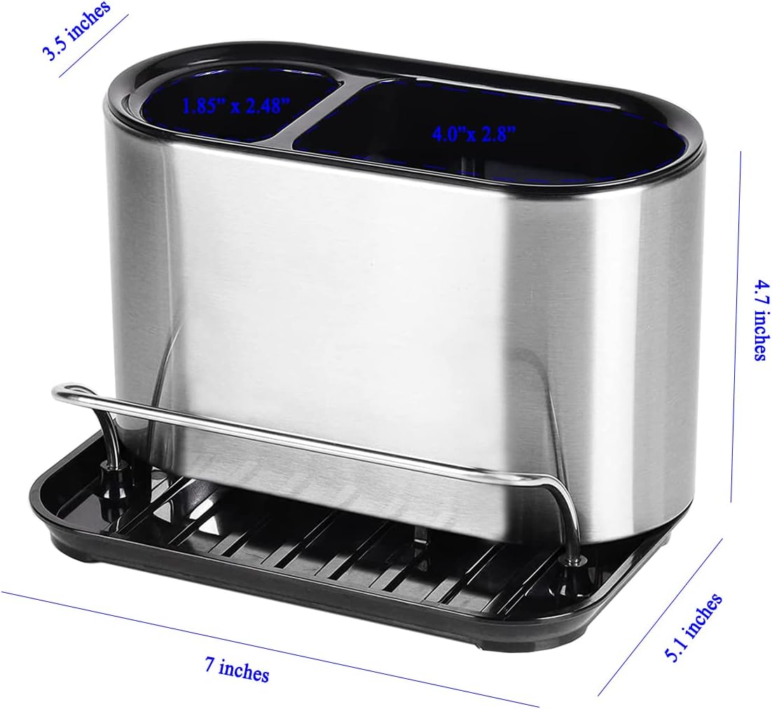 Stainless Steel Sink Caddy Sponge Holder Organizer Tidy Drains Water Dish Brush Holder for Kitchen Counter