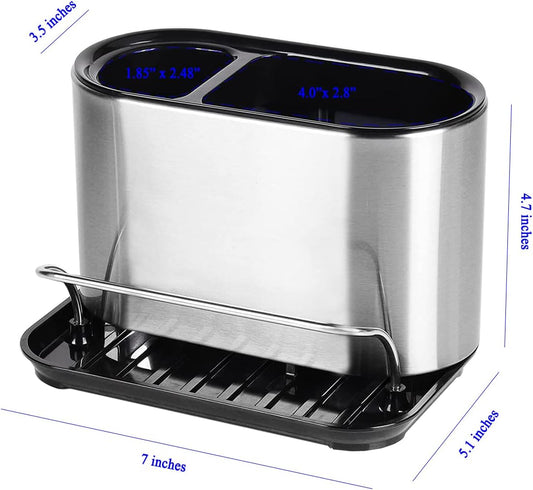Stainless Steel Sink Caddy Sponge Holder Organizer Tidy Drains Water Dish Brush Holder for Kitchen Counter