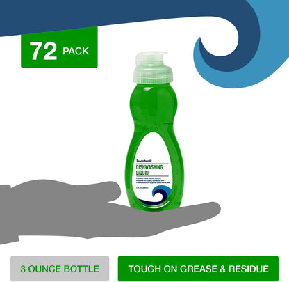 Boardwalk Dishwashing Liquid, Travel Dish Soap, Fresh Scent, 3 fl Ounce Bottle, Case of 72 Bottles