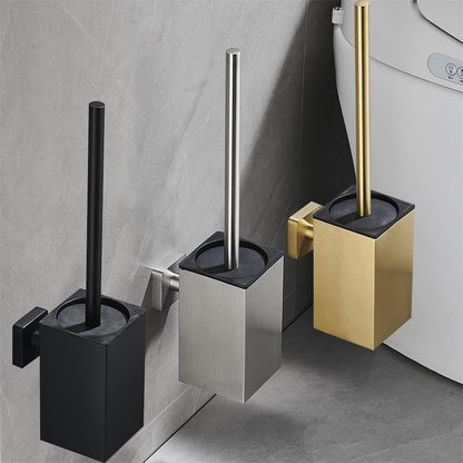 Toilet Brush and Holder Set Freestanding KWQKEM Modern Toilet Bowl Cleaners Brush and Holder with Lid 304 Stainless Steel (Brushed Gold)