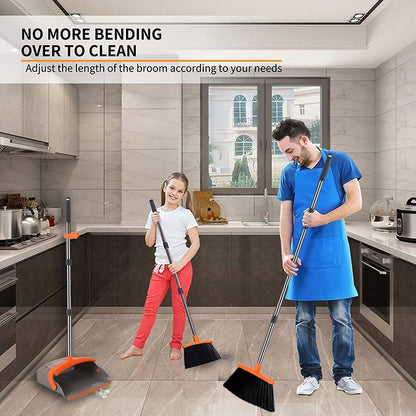2-Pack is More economical,Brooms with Dustpan Combo Set， with 52" Long Handle, Dustpan Teeth with self-Cleaning Function, Indoor and Outdoor Sweeping, Perfect for Home Office (Large/Red /2-Pack)