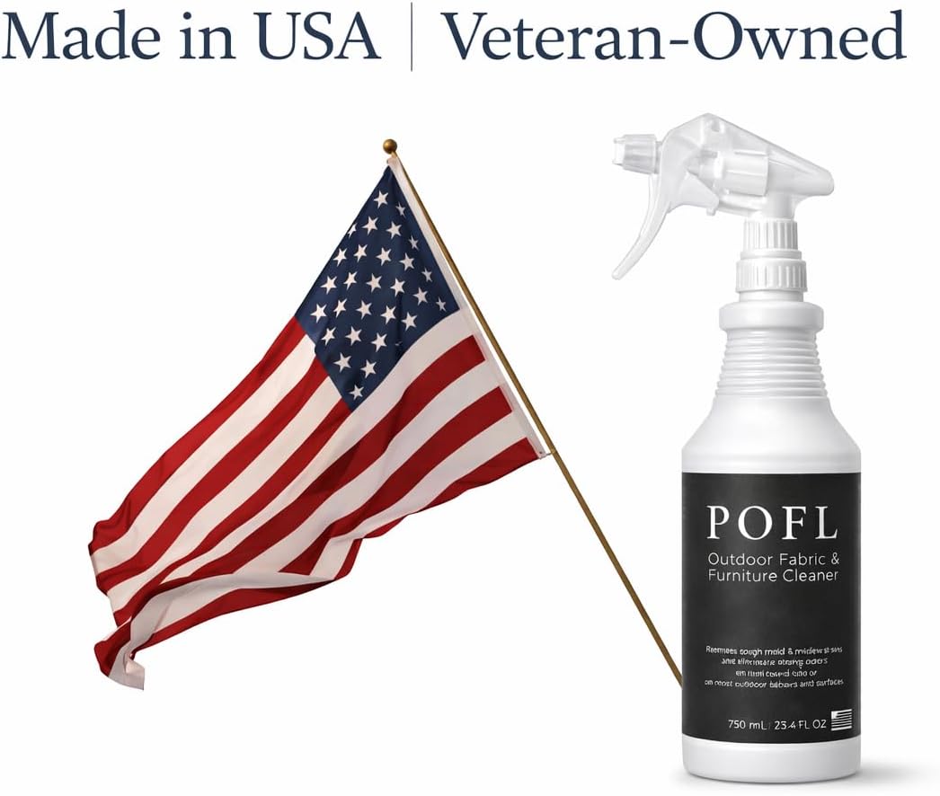 POFL Outdoor Fabric & Furniture Cleaner – Mold & Mildew Stain Remover for Patio Cushions, Wicker, Teak, Aluminum & Marine Seating – 25.36 fl oz