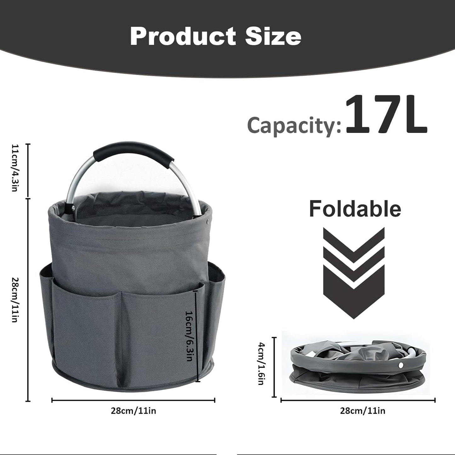17L Cleaning Caddy with Handle, Cleaning Supplies Organizer, Foldable Storage Basket, Cleaning Supply Caddy, Portable Multi Cleaning Bucket Bag for Home, Garden (Pink)