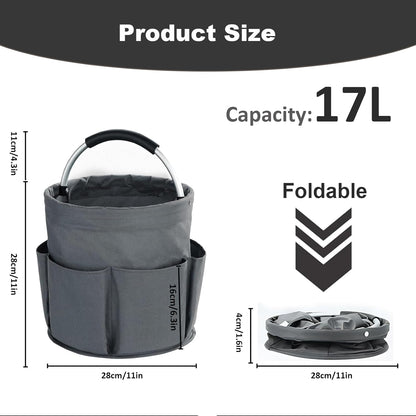 17L Cleaning Caddy with Handle, Cleaning Supplies Organizer, Foldable Storage Basket, Cleaning Supply Caddy, Portable Multi Cleaning Bucket Bag for Home, Garden (Pink)