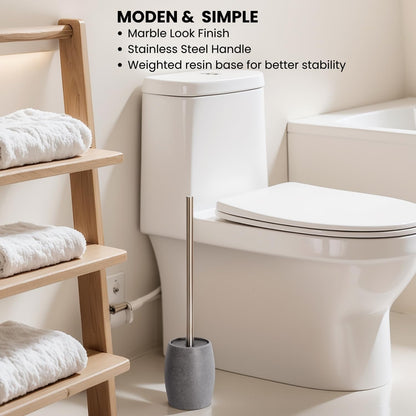 Clasin Home Toilet Bowl Brush and Holder with Stainless Steel Long Handle, Toilet Scrubber Brush with Durable Base, 360° Deep Cleaning Bristles for Bathroom, Compact Set for Small Space (Beige)
