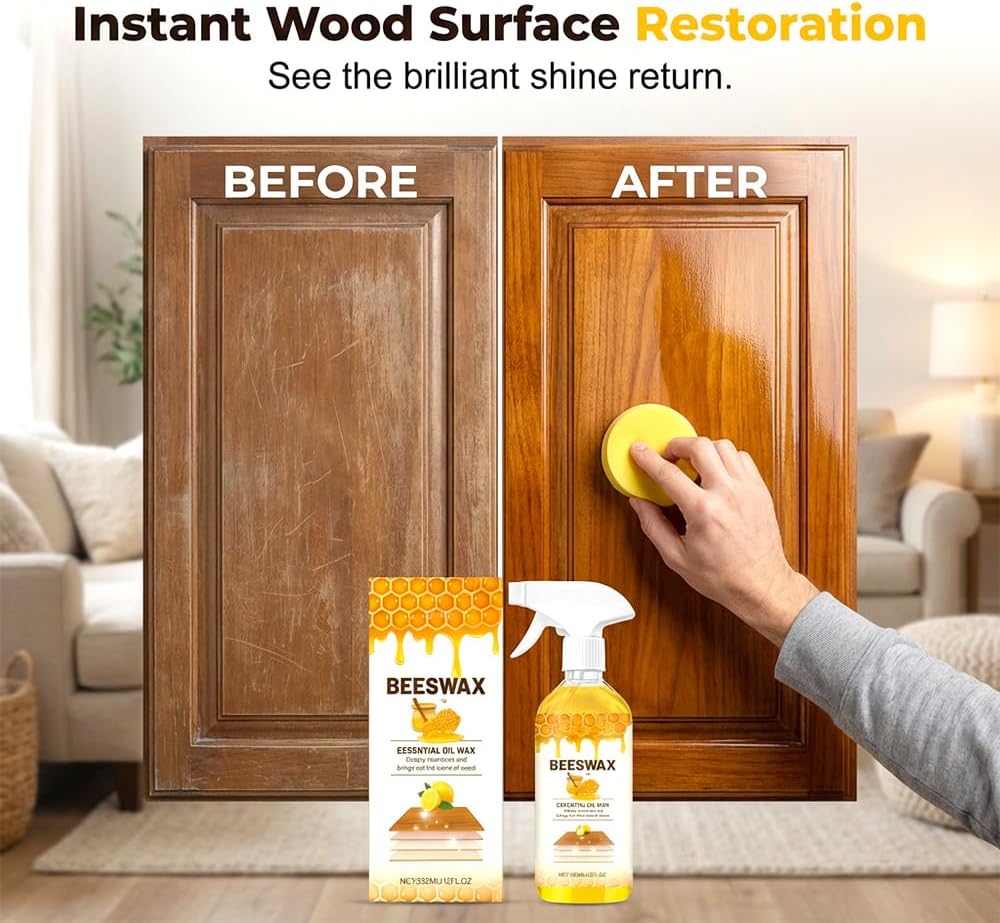 ScratchErase Beeswax Floor Spray,2026 New 350ml-Beeswax Wood Polish,Multifunctional Furniture Cleaner,Premium Wood Wax for Tables and Chairs,Portable Wood Spray for Home,Furniture Polish Kit (1 Set)