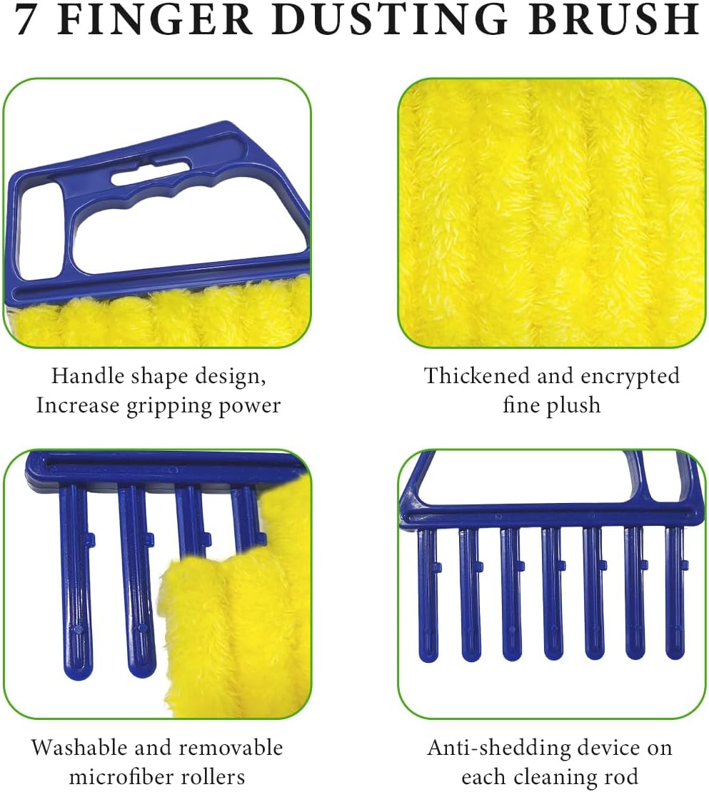 DXNQ 2 PCS Blind Cleaner Duster Tool, Window Venetian Hand-held 7 Finger Dusting Cleaner Brush, Blinds Cleaning Brush Tool for Window Shutters Air Conditioner, Car Accessories (Orange+Yellow)