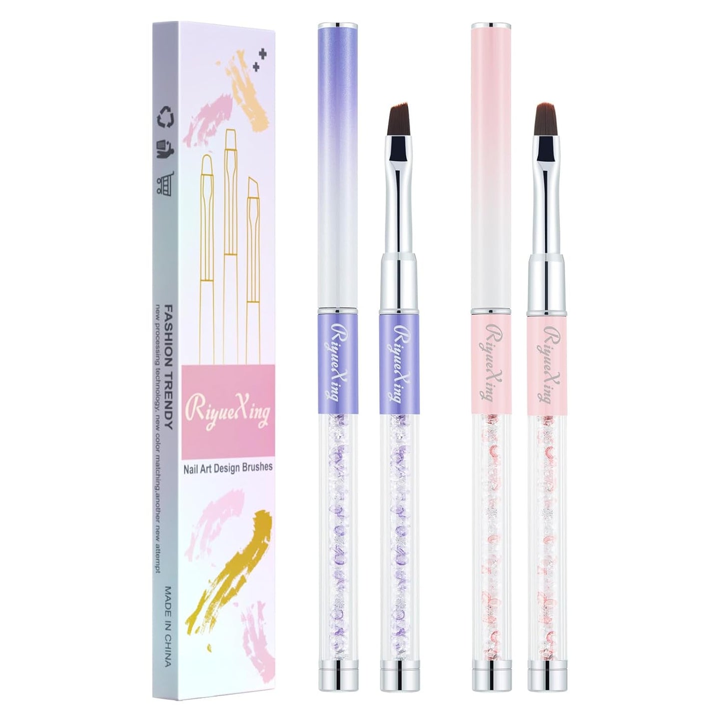 3PCS Nail Art Clean Up Brushes -Round/Angled Nail Brushes for Cleaning Polish Mistakes on the Cuticles, Brushes for Nail Art and Designs Painting DIY
