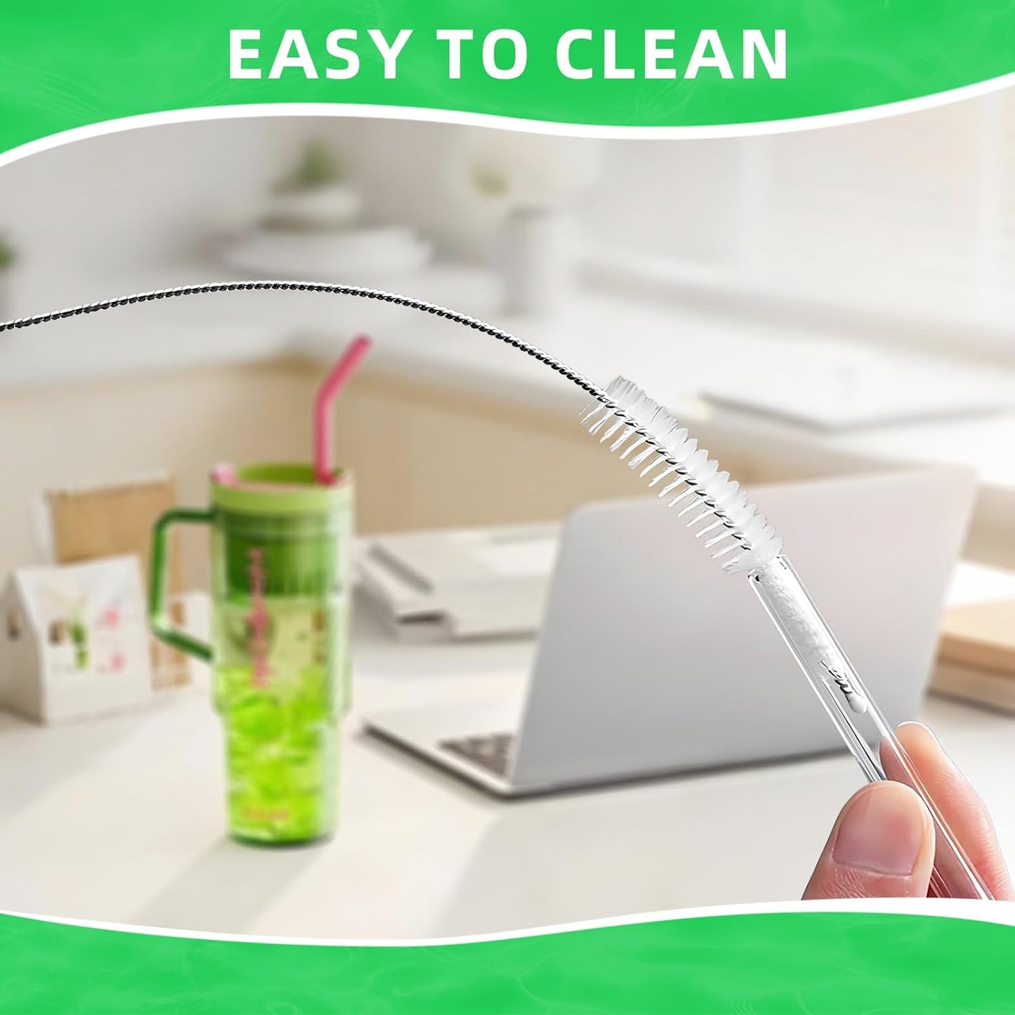 Cleaning Brushes for Reusable Drinking Straws, Set of 5, Long Wire Handle, Bottle and Straw Cleaner for Stanley Mug, Sippy Cup, Water Bottle and Tubes, Reusable and Flexible
