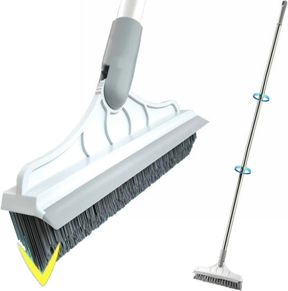 2 in 1 Cleaning Scrub Brush Grout Brush Scrapee 3 Poles 47.6'' Floor Scrub Brush with Long Handle V-Shape Stiff Bristle Brush Scrubber with Squeegee 120°Rotate Shower Cleaning Brush for Bathroom Glass