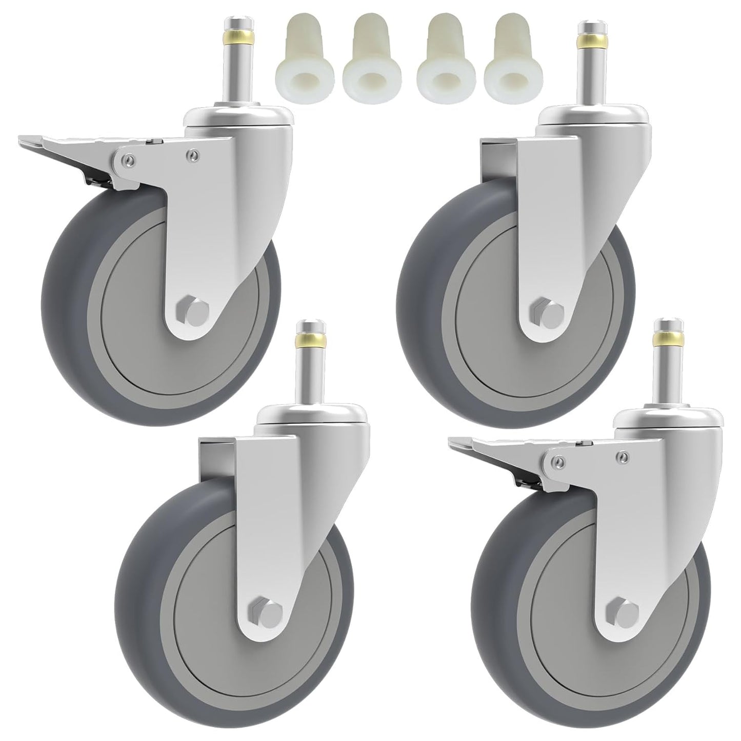 RILIDRI 3-Inch Swivel Stem Caster for Rubbermaid Mop Bucket Utility Cart, 7/16-Inch Stem Diameter Rubber Wheel Set of 4, Heavy Duty TPR Weber Grills Shop Vac Replacement Wheels