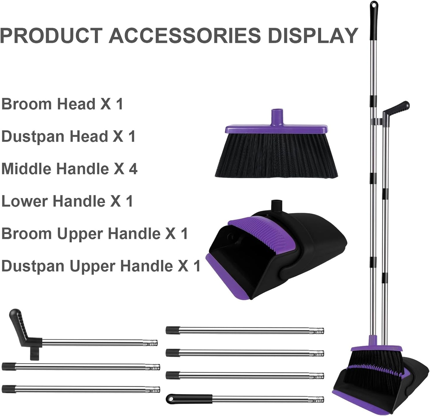 Broom and Dustpan Set, Household Broom with Dustpan Combo Set, 51" Long Handle, Dust Pan Set for Kitchen Office Lobby Floor