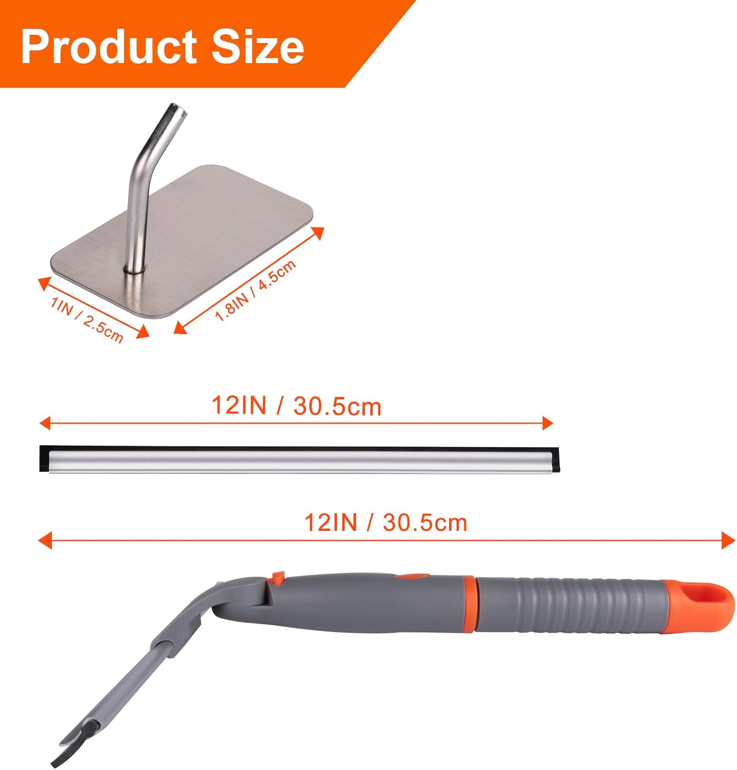 All Purpose 12 inch Shower Squeegee with 2pcs Rubber Wiper Blade BITOPE Window Squeegee Soft Safe to Clean Shower Door Bathroom Car Windshield Glass Mirrors