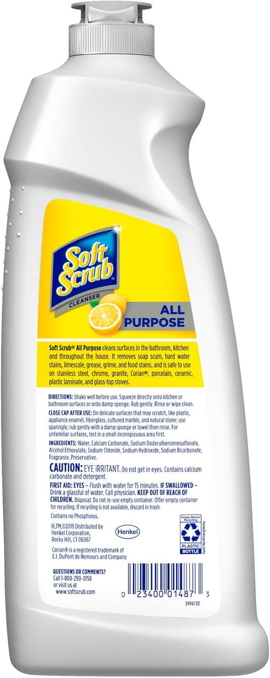 Soft Scrub All Purpose Cleaner, Surface Cleanser, Lemon, 36 Fluid Ounces, 6 Count