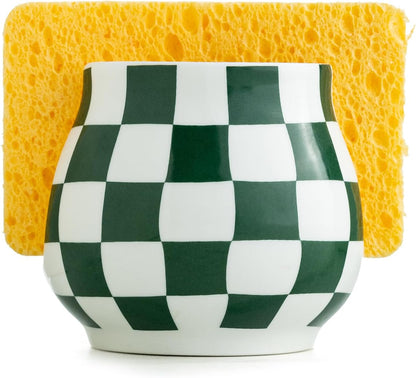 Zoeeker Sponge Holder for Kitchen Sink, Ceramic Dish Sponge Dish Rack Scrubby Caddy Kitchen Organizer Cute Sink Caddy Organizer, Farmhouse Decor, Speckled Glaze