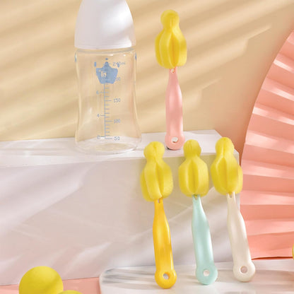 Bottle Brush Sponge Cup Brush Set with 4 Replacement Brush Head Portable Long Handle Water Bottle Cleaner Brush, for Baby Bottles Vacuum Flasks (4 Brushes + 4 Heads)