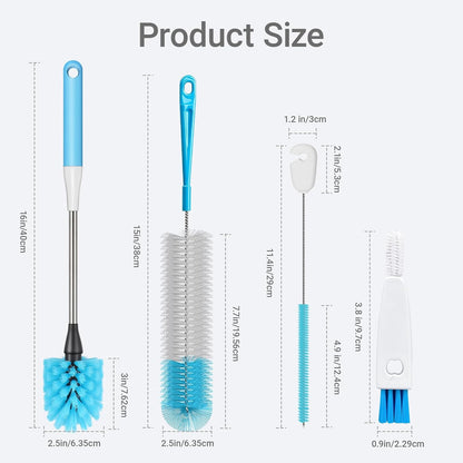 Water Bottle Brush, 15 Inches Bottles Brush, Long Handle Water Bottle Cleaner Brush, Kitchen Cup Brush Built for Cleaning Cup, Wine Glasses, Coffee Mugs, Tumblers, Wine Decanters, Blue
