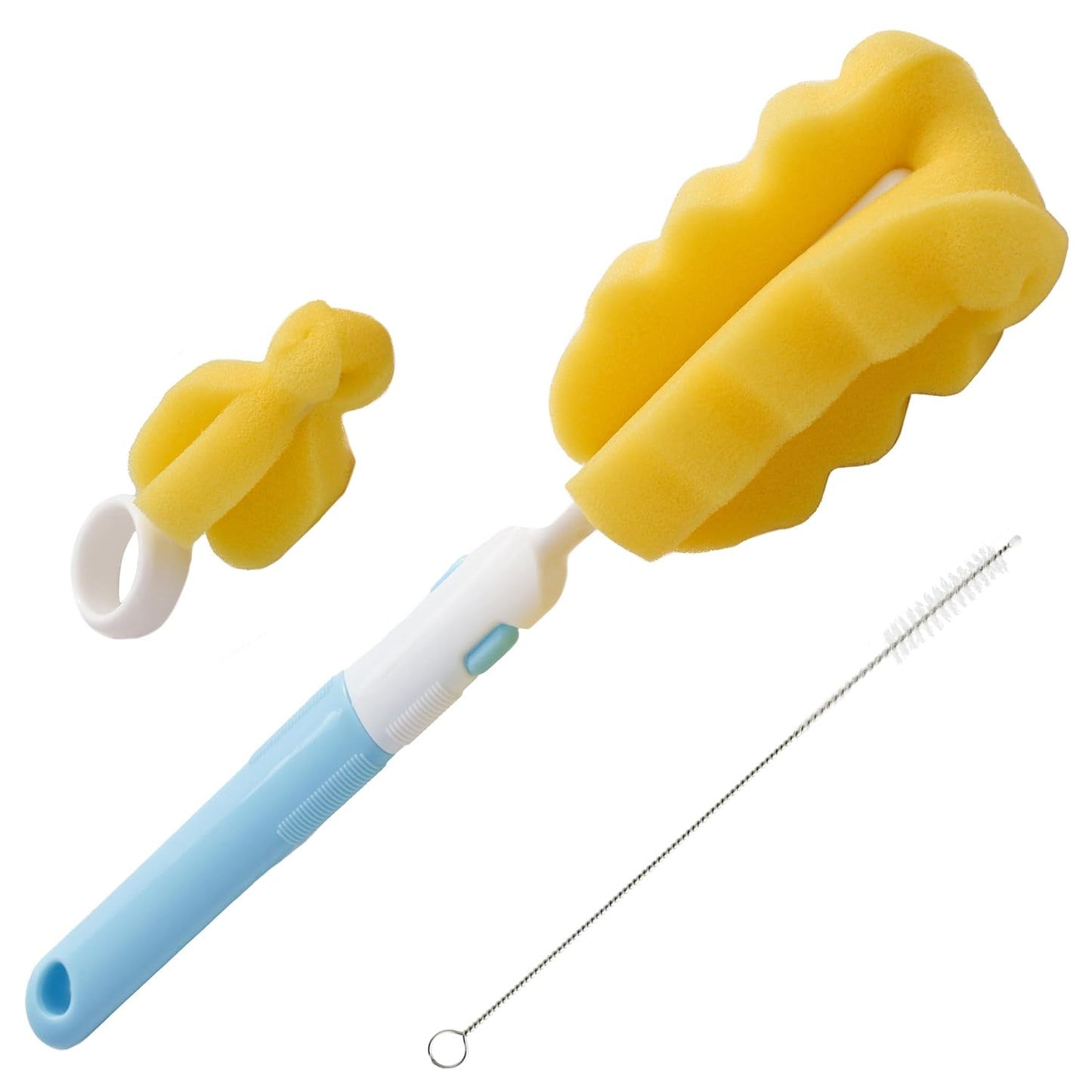 MoomooBaby Triple Baby Bottle Cleaner Brush Set - Includes Baby Bottle Brush Cleaner, Nipple Brush & Straw Cleaning Brush - Eco-Conscious Plastic Handle with Non-Slip Grip, Replaceable Sponges - Green